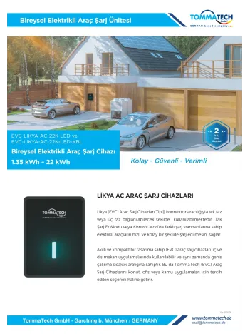 TommaTech Likya 22kW AC Elektrikli Araç Şarj İstasyonu - Type 2 Konnektör - Rka Enerji