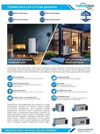 TommaTech 25.6V 204Ah Modüler LiFePO4 Lityum Batarya