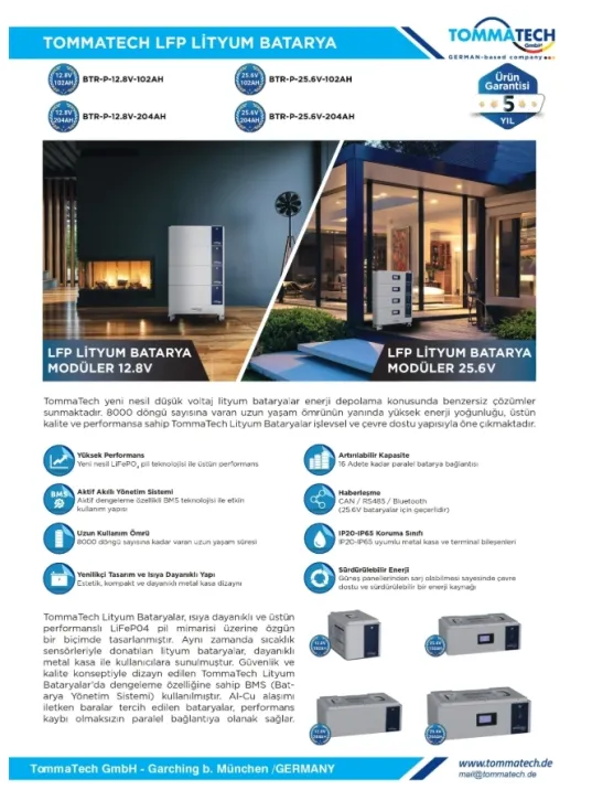 TommaTech 25.6V 204Ah Modüler LiFePO4 Lityum Batarya