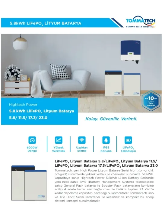 TommaTech Hightech Power BoosterPack 5.8kWh Lityum Batarya