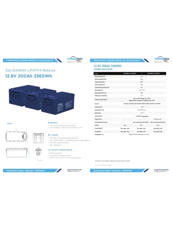 TommaTech 12.8V 200Ah LFP Marine Batarya ABS+PC Kasa LiFePO4