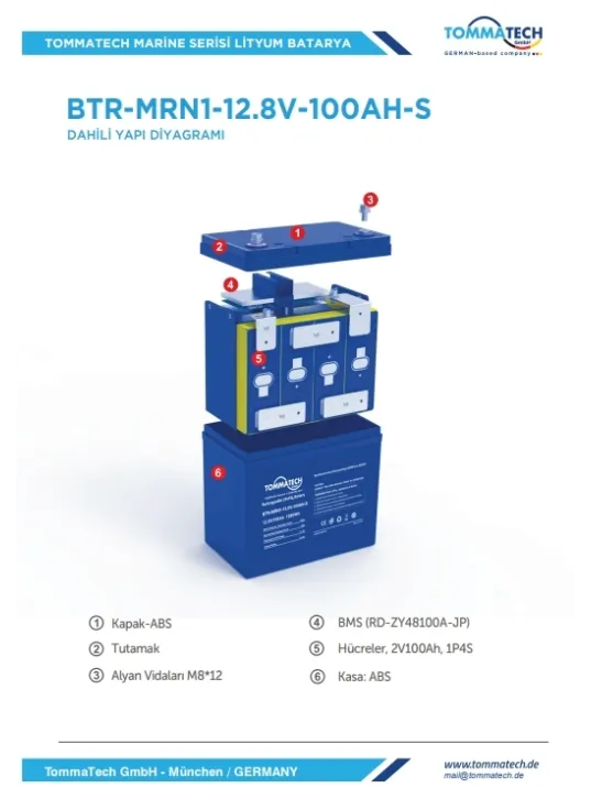TommaTech 12.8V 100Ah LFP Marine Batarya ABS Kasa LiFePO4