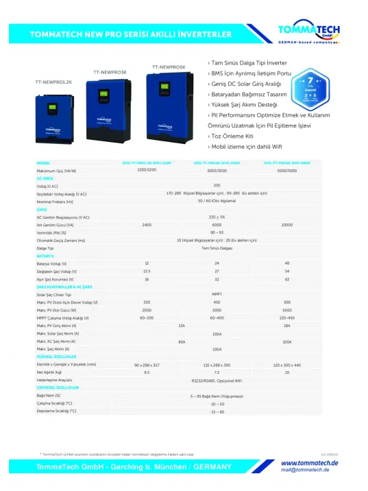 TommaTech New Pro 3K 24V Akıllı İnverter Yüksek Voltaj MPPT