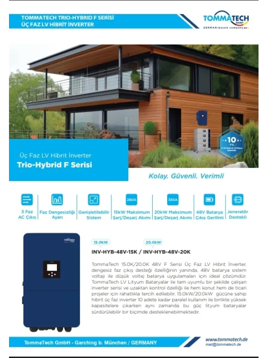TommaTech F Serisi Trio-Hybrid 15 kW 3 Faz Hibrit İnverter
