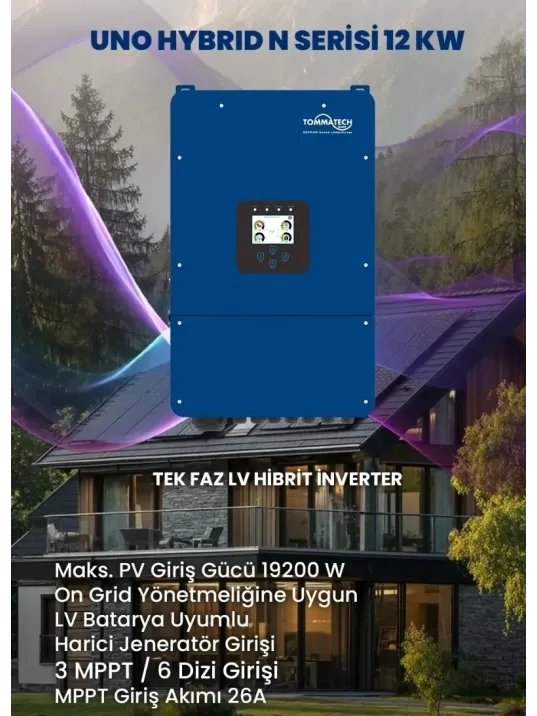 TommaTech Uno Hybrid N Serisi 12kW Tek Faz Hibrit İnverter