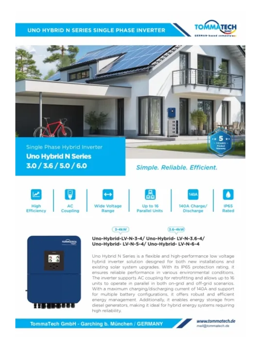 TommaTech Uno N 6 kW Serisi Tek Faz Hibrit İnverter