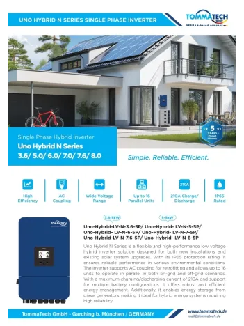 TommaTech  N Serisi Uno Hybrid Tek Faz 8 kW İnverter
