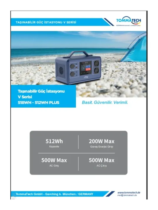 Tommatech 512WH Taşınabilir Güç Kaynağı Power Station Lifepo4 -Jeneratör - Rka Enerji