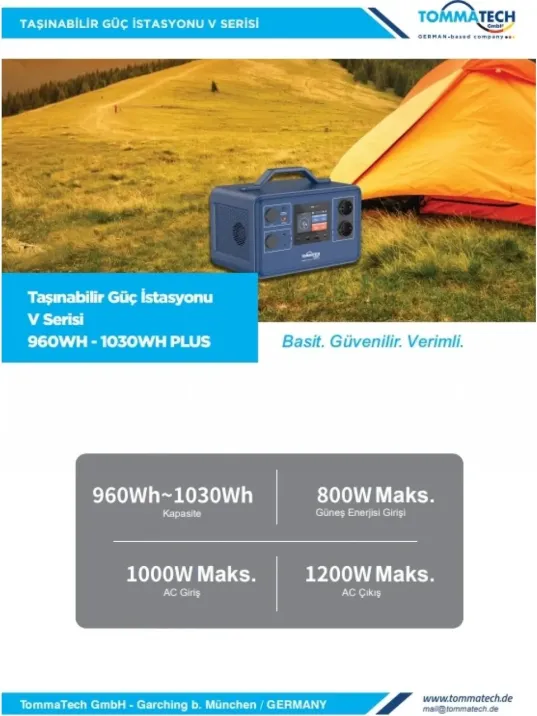 Tommatech 1030WH Taşınabilir Güç Kaynağı Power Station Sessiz Jeneratö - Rka Enerji