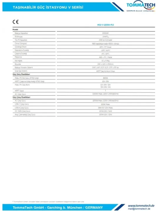 Tommatech 1030WH Taşınabilir Güç Kaynağı Power Station Sessiz Jeneratö - Rka Enerji